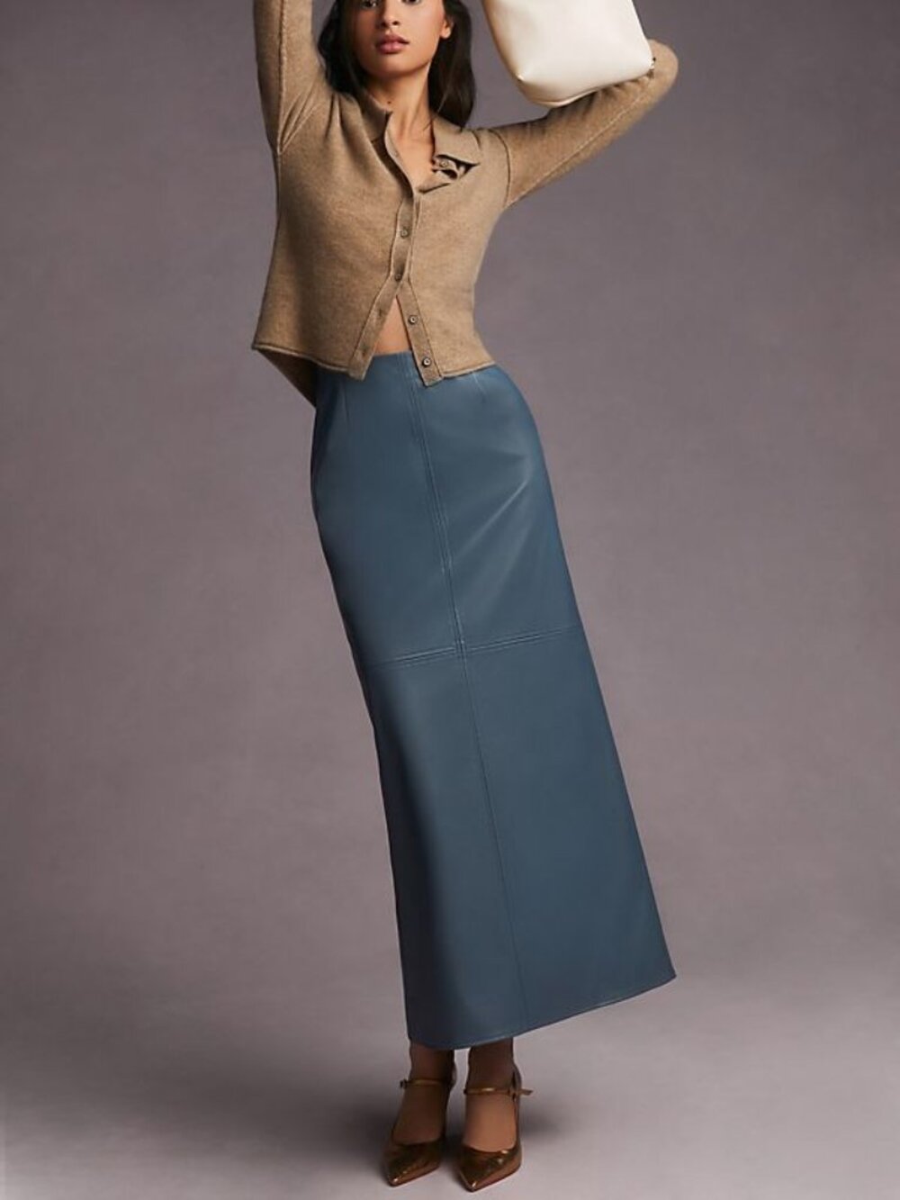 NWT Anthropologie x Mare Mare Faux Leather Maxi Skirt size S Slate Grey